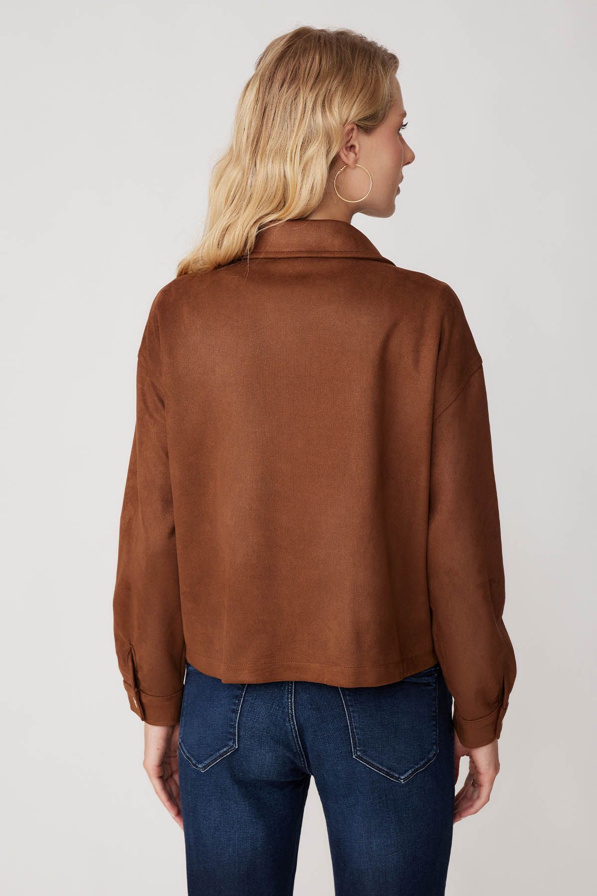 Kapak Cepli Fermuarlı Süet Ceket Kapak Cepli Fermuarlı Süet Ceket