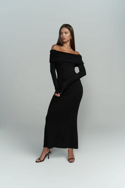 Mai Collection Afro Carmen Yaka Siyah Uzun Elbise Mai Collection Afro Carmen Yaka Siyah Uzun Elbise