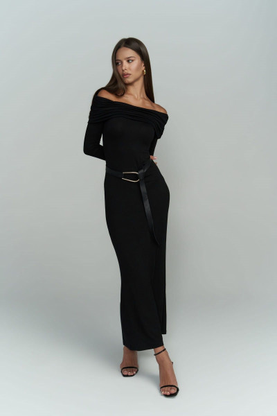 Mai Collection Afro Carmen Yaka Siyah Uzun Elbise Mai Collection Afro Carmen Yaka Siyah Uzun Elbise