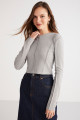 Magdalena Kadın Slim Fit Triko Görünümlü Nervür Detaylı Yuvarlak Yaka Uzun Kol Crop Grimelanj Bluz Magdalena Kadın Slim Fit Triko Görünümlü Nervür Detaylı Yuvarlak Yaka Uzun Kol Crop Grimelanj Bluz