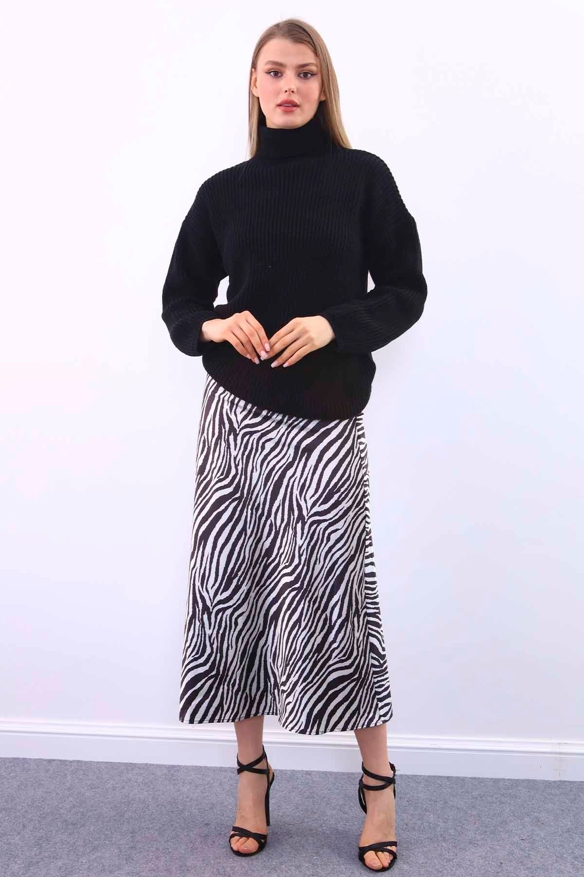Zebra Desen Saten Etek