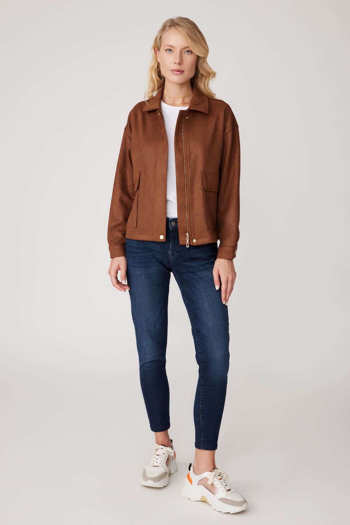 Kapak Cepli Fermuarlı Süet Ceket Kapak Cepli Fermuarlı Süet Ceket