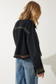 Kadın Siyah Nakışlı Püsküllü Oversize Denim Ceket SA00018 Kadın Siyah Nakışlı Püsküllü Oversize Denim Ceket SA00018