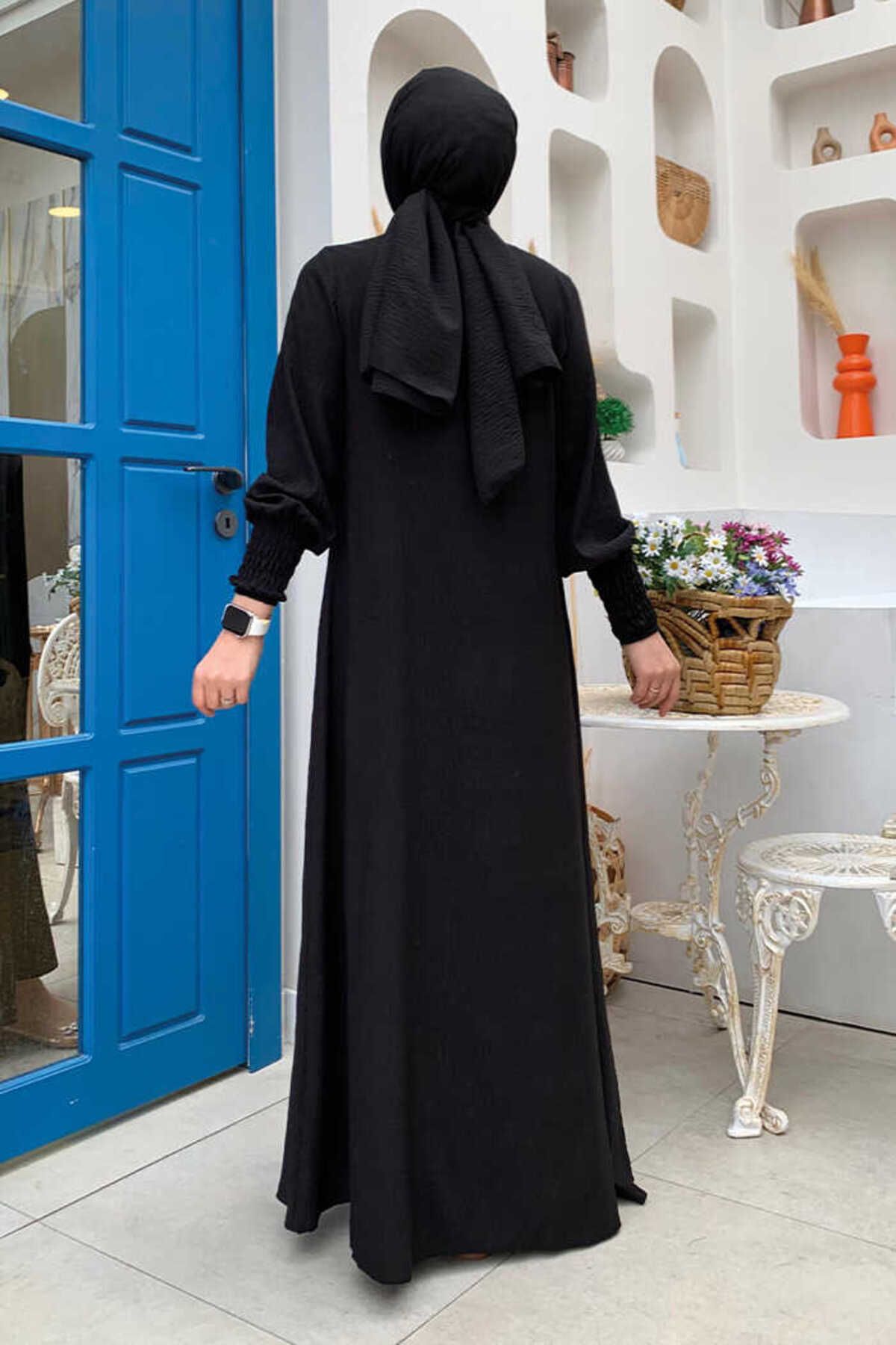 Şallı Elbiseli Abaya Takım 3883 Siyah Şallı Elbiseli Abaya Takım 3883 Siyah