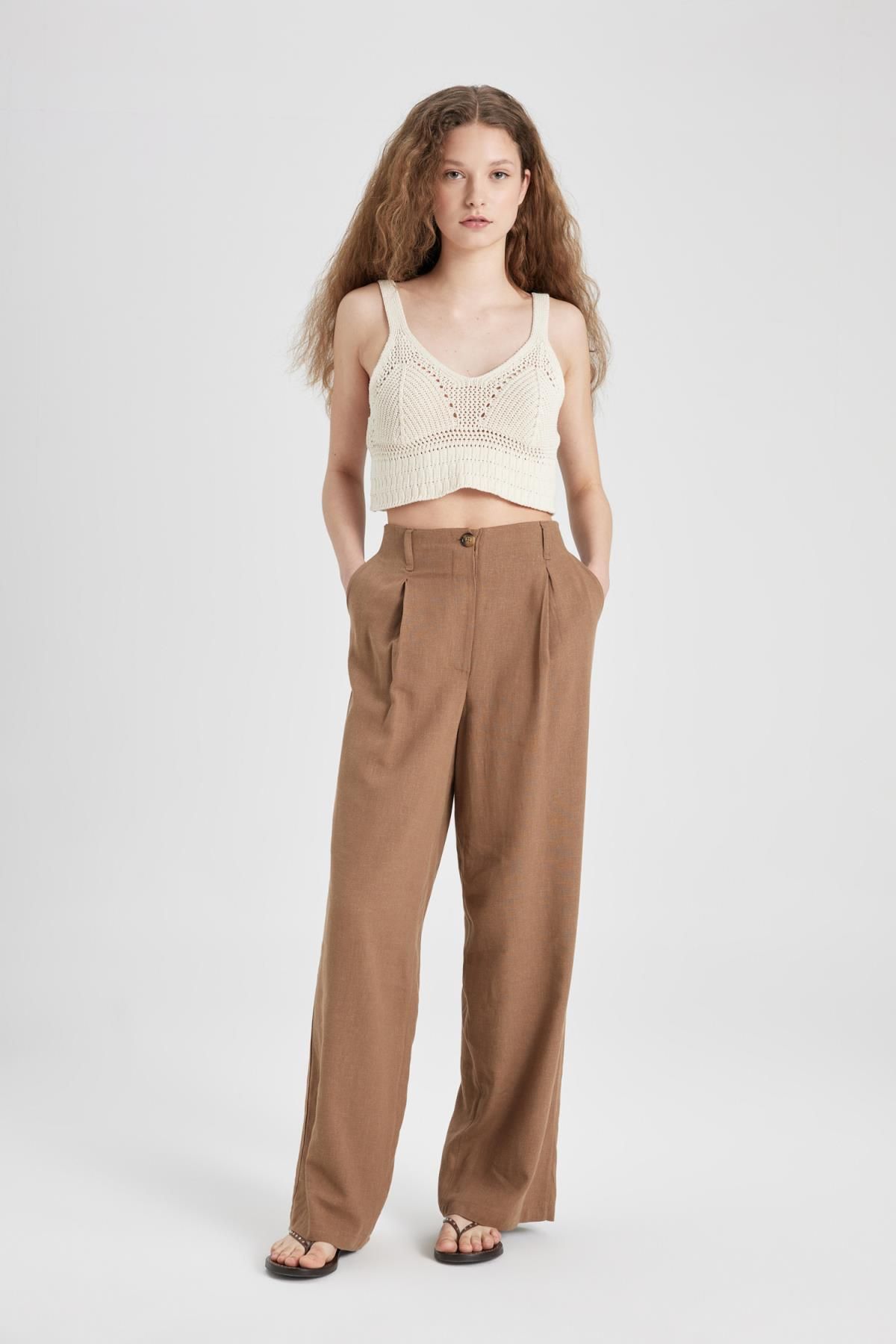 Keten Karışımlı Pantolon Wide Leg Çift Cepli Yüksek Bel Geniş Bol Paça Z5533az24sm Keten Karışımlı Pantolon Wide Leg Çift Cepli Yüksek Bel Geniş Bol Paça Z5533az24sm