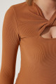 Kadın Taba Cut Out Detaylı Fitilli Örme Bluz SF00005 Kadın Taba Cut Out Detaylı Fitilli Örme Bluz SF00005