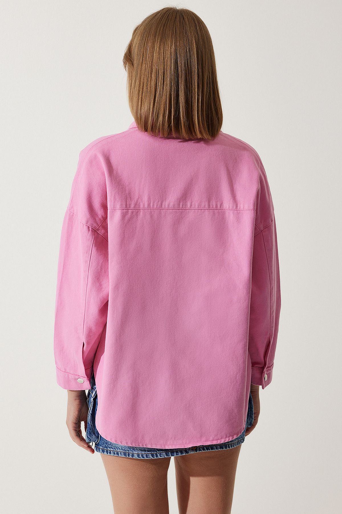 Kadın Pembe Cepli Oversize Gabardin Ceket RV00176 Kadın Pembe Cepli Oversize Gabardin Ceket RV00176