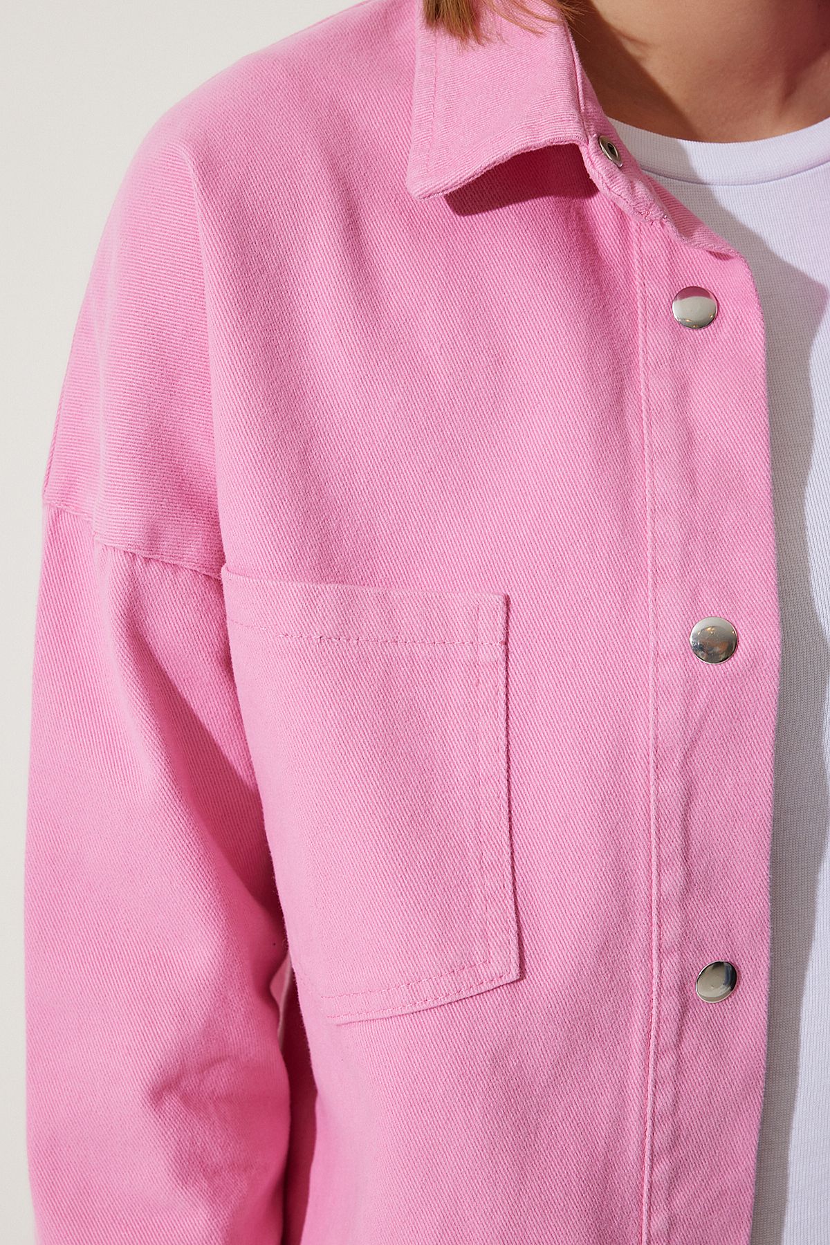 Kadın Pembe Cepli Oversize Gabardin Ceket RV00176 Kadın Pembe Cepli Oversize Gabardin Ceket RV00176