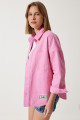 Kadın Pembe Cepli Oversize Gabardin Ceket RV00176 Kadın Pembe Cepli Oversize Gabardin Ceket RV00176