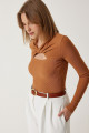 Kadın Taba Cut Out Detaylı Fitilli Örme Bluz SF00005 Kadın Taba Cut Out Detaylı Fitilli Örme Bluz SF00005
