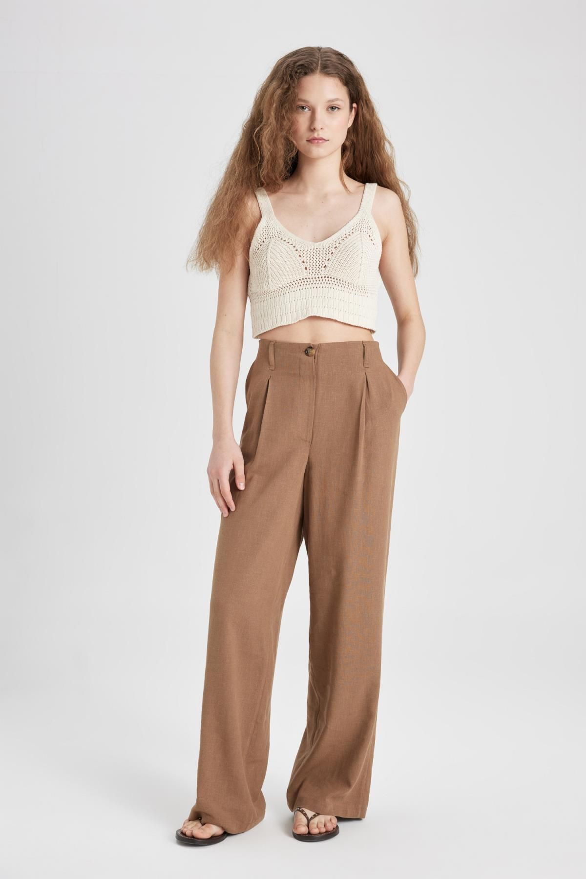 Keten Karışımlı Pantolon Wide Leg Çift Cepli Yüksek Bel Geniş Bol Paça Z5533az24sm Keten Karışımlı Pantolon Wide Leg Çift Cepli Yüksek Bel Geniş Bol Paça Z5533az24sm