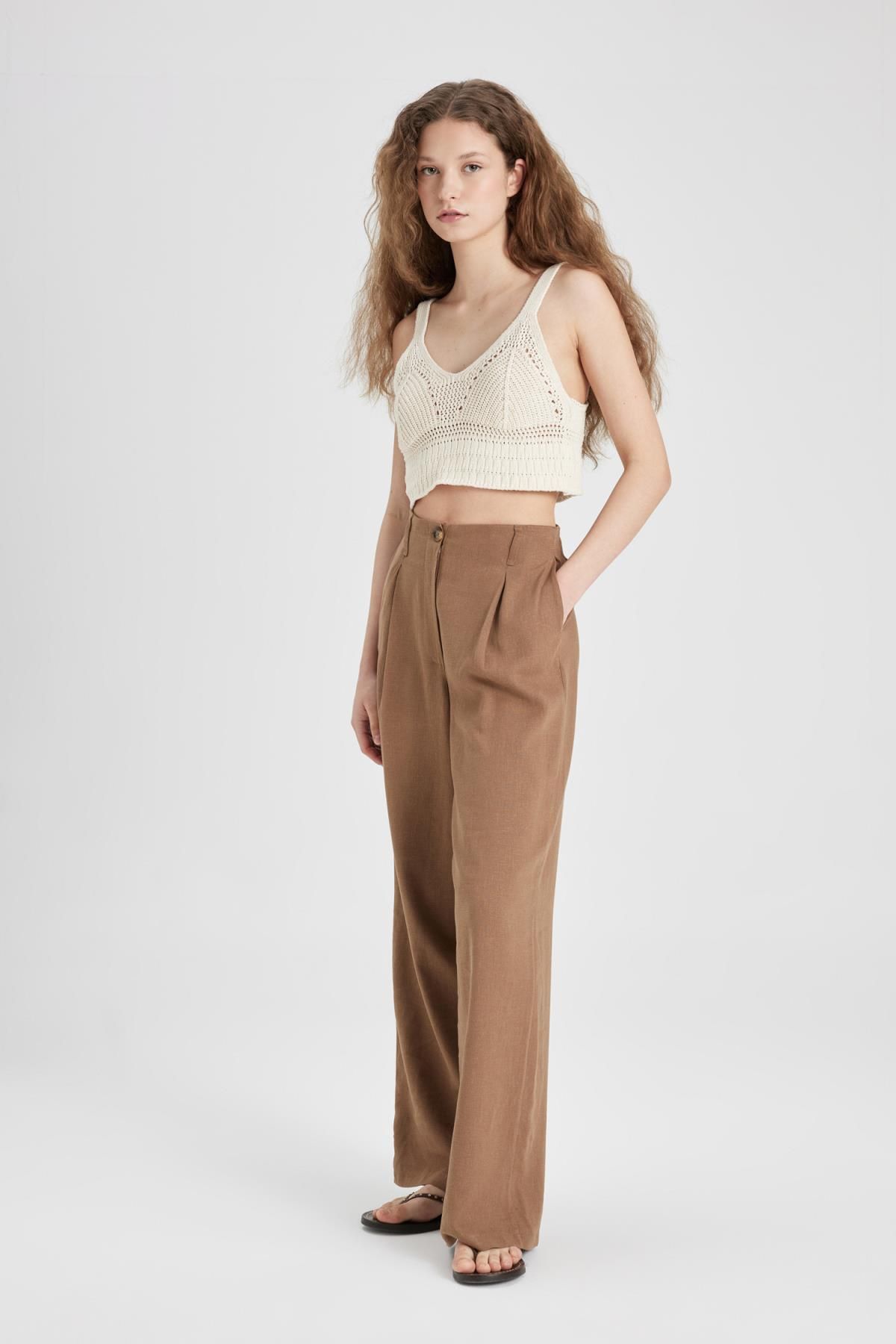 Keten Karışımlı Pantolon Wide Leg Çift Cepli Yüksek Bel Geniş Bol Paça Z5533az24sm Keten Karışımlı Pantolon Wide Leg Çift Cepli Yüksek Bel Geniş Bol Paça Z5533az24sm