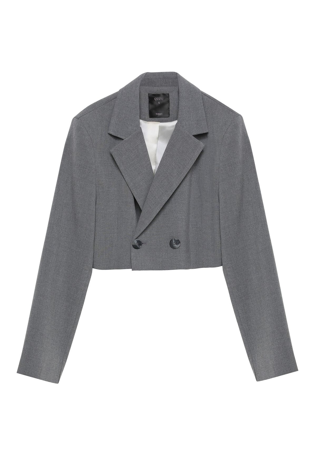 Vatka Detaylı Crop Blazer Ceket Gri Vatka Detaylı Crop Blazer Ceket Gri