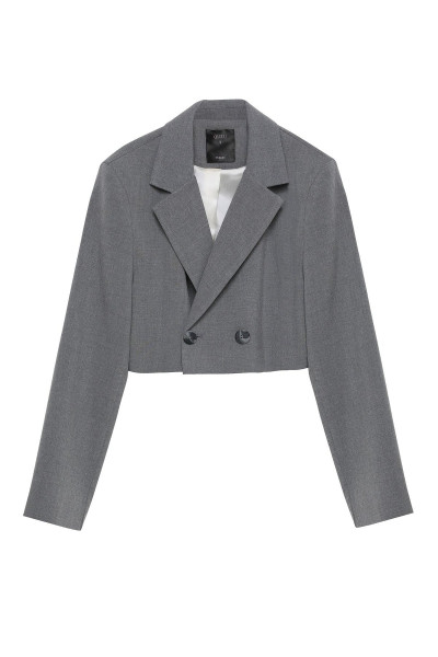 Vatka Detaylı Crop Blazer Ceket Gri Vatka Detaylı Crop Blazer Ceket Gri