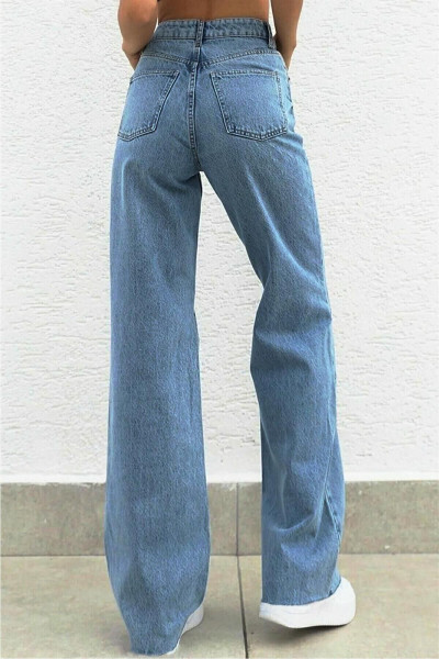 Yüksek Bel Mavi Jean Salaş Mavi Kar Yıkama Jean Mavi Geniş Paça Kot Pantolon Yüksek Bel Mavi Jean Salaş Mavi Kar Yıkama Jean Mavi Geniş Paça Kot Pantolon