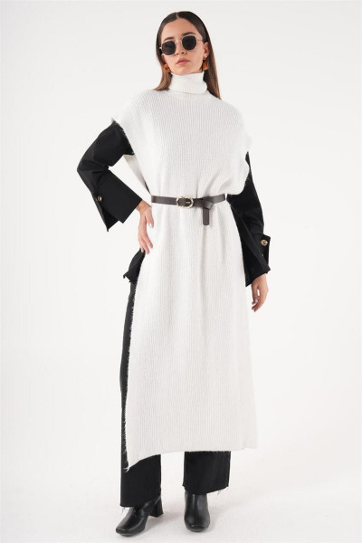 Yanı Yırtmaçlı Triko Tunik-Krem 22F1SD001-195 Yanı Yırtmaçlı Triko Tunik-Krem 22F1SD001-195