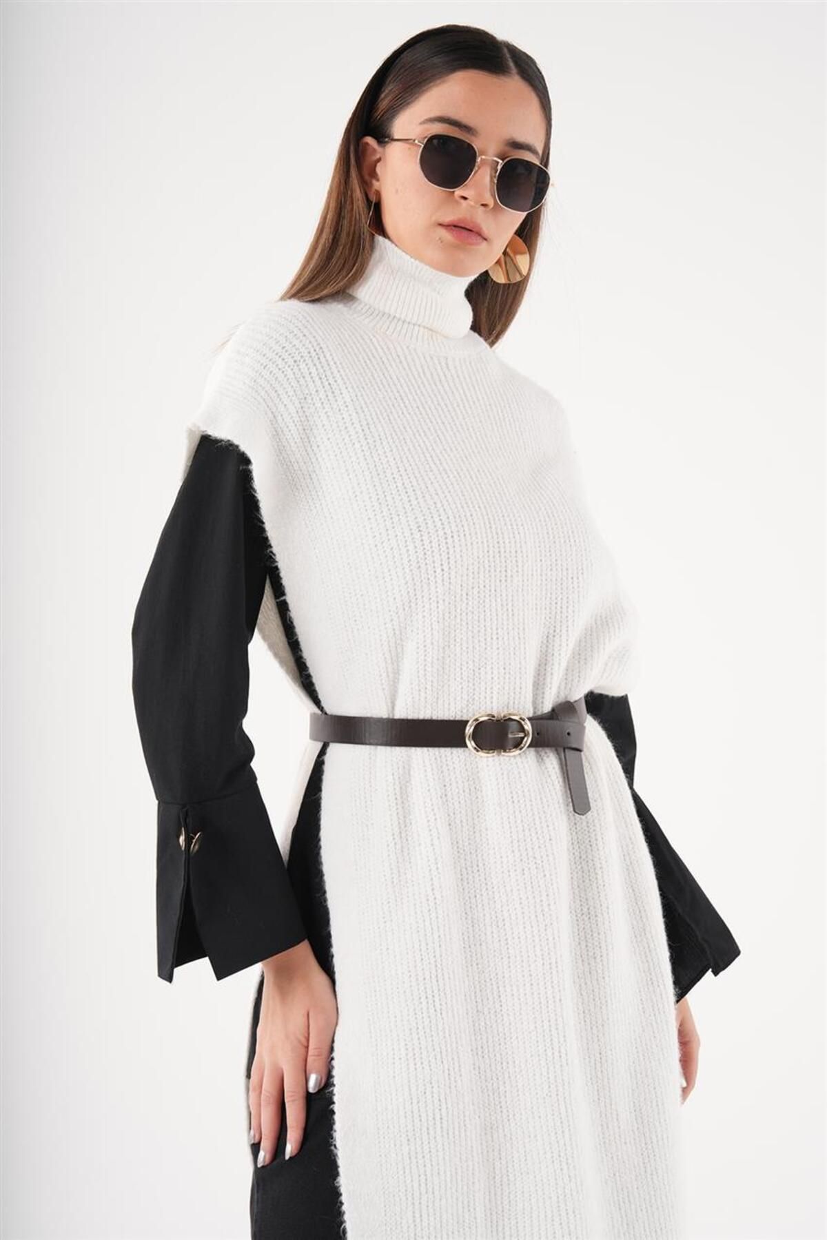 Yanı Yırtmaçlı Triko Tunik-Krem 22F1SD001-195 Yanı Yırtmaçlı Triko Tunik-Krem 22F1SD001-195