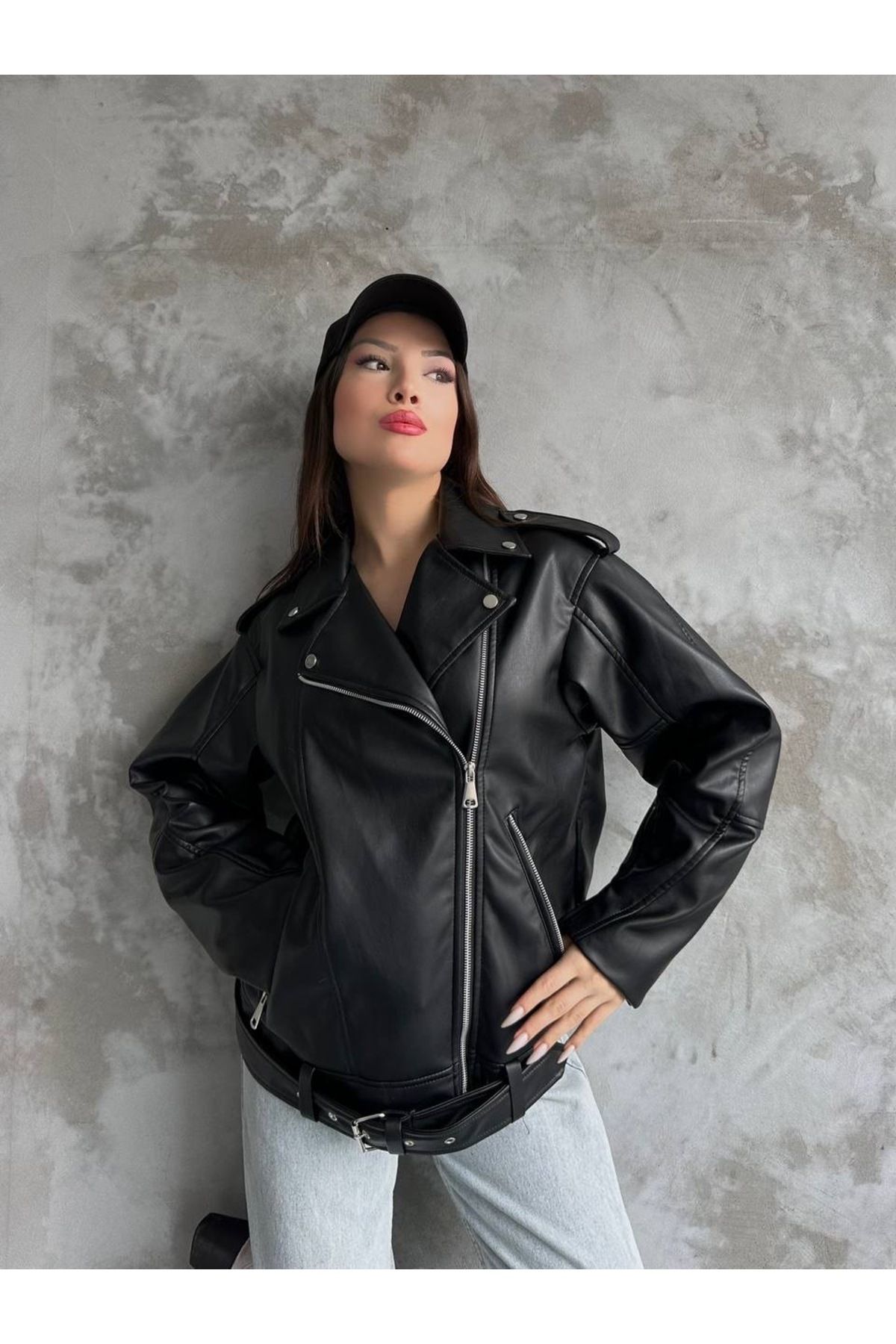 Siyah Oversize Deri Ceket Siyah Oversize Deri Ceket