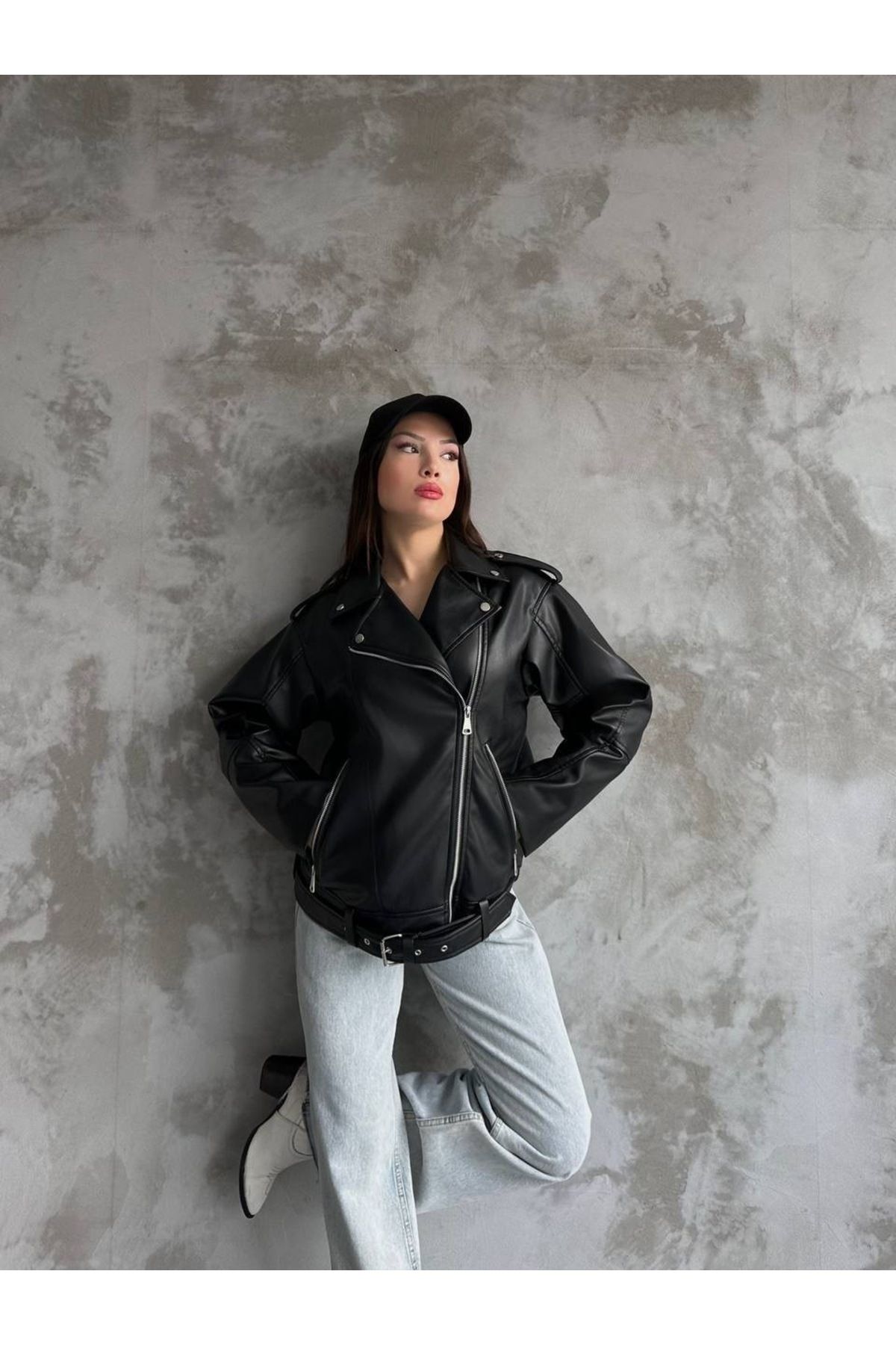 Siyah Oversize Deri Ceket Siyah Oversize Deri Ceket