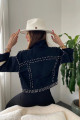 Tasarım Cep Ve Silver Zımba Detay Crop Jean Ceket