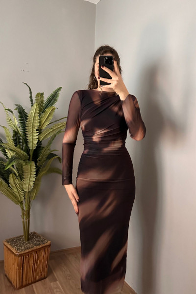 Kahve Kailey Tül Drape Detay Maxi Elbise Kahve Kailey Tül Drape Detay Maxi Elbise