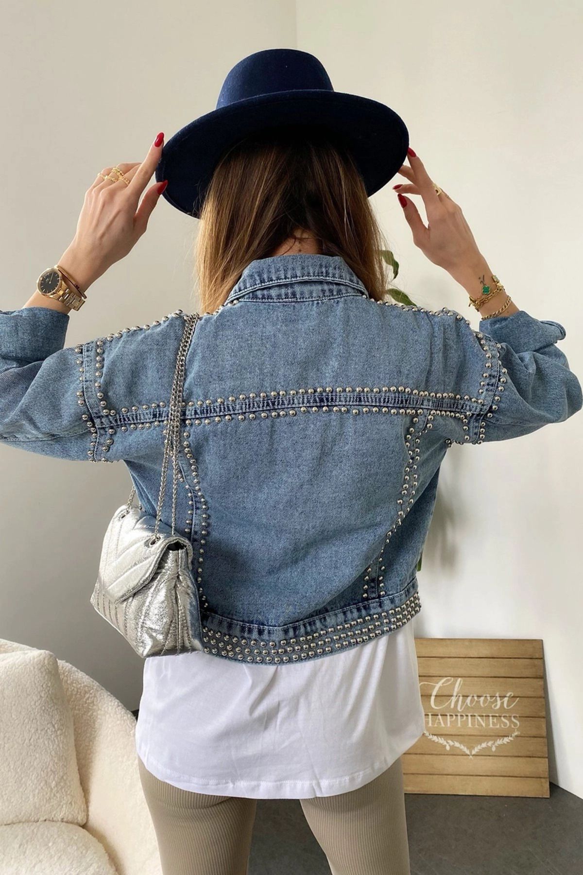 Tasarım Cep Ve Silver Zımba Detay Crop Jean Ceket