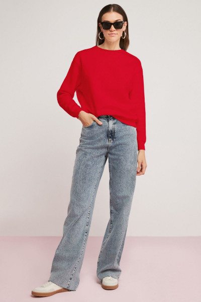 Vaneltına Kadın Içi Polarlı 3 Iplik Organik Pamuk Oversize Basic Bisiklet Yaka Kırmızı Sweatshirt Vaneltına Kadın Içi Polarlı 3 Iplik Organik Pamuk Oversize Basic Bisiklet Yaka Kırmızı Sweatshirt