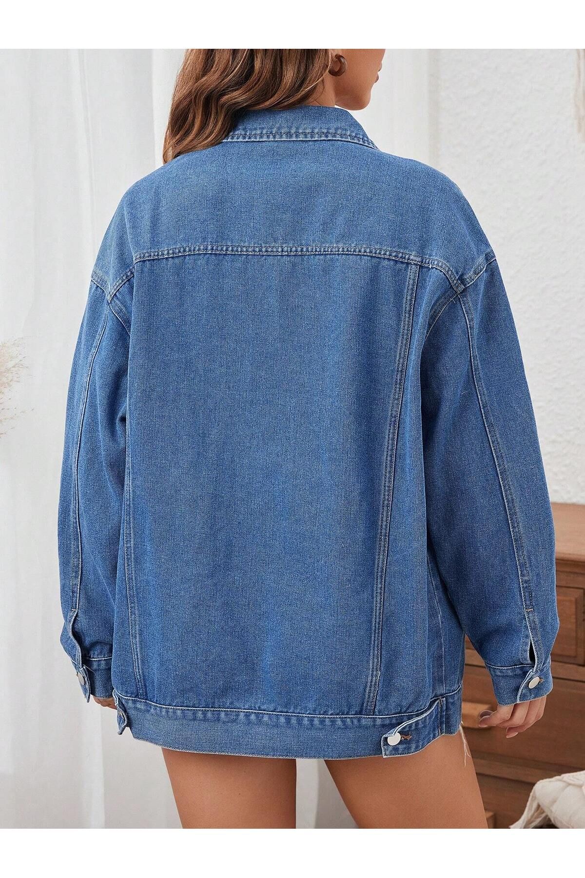 Kadın Slim Fit Denim Kot Ceket Mavi Kadın Slim Fit Denim Kot Ceket Mavi