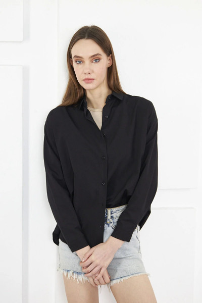 Kadın Siyah Oversize Uzun Basic Gömlek Kadın Siyah Oversize Uzun Basic Gömlek