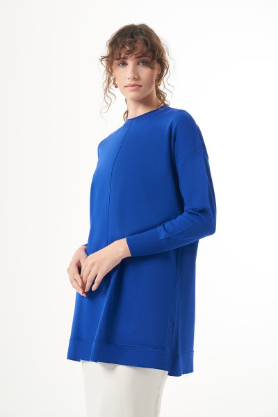 Merserize Kısa Tunik Bluz 1201 Saks Merserize Kısa Tunik Bluz 1201 Saks