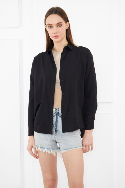 Kadın Siyah Oversize Uzun Basic Gömlek Kadın Siyah Oversize Uzun Basic Gömlek