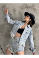 Kadın Püskül Detaylı Denim Ceket Kadın Püskül Detaylı Denim Ceket