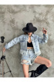 Kadın Püskül Detaylı Denim Ceket Kadın Püskül Detaylı Denim Ceket