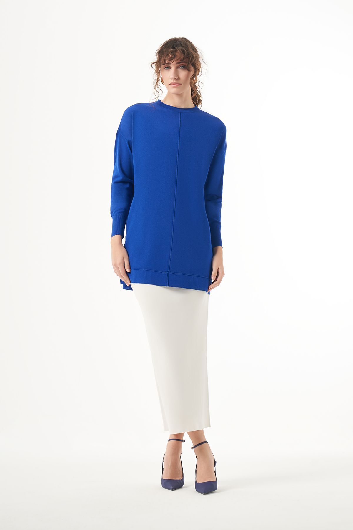 Merserize Kısa Tunik Bluz 1201 Saks Merserize Kısa Tunik Bluz 1201 Saks
