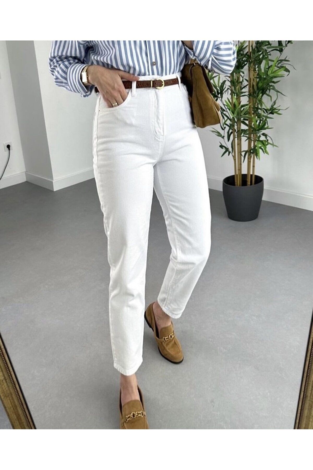 Mona Beyaz Mom Jean Kadın Boyfriend Yüksek Bel Likralı Kot Pantolon Mona Beyaz Mom Jean Kadın Boyfriend Yüksek Bel Likralı Kot Pantolon