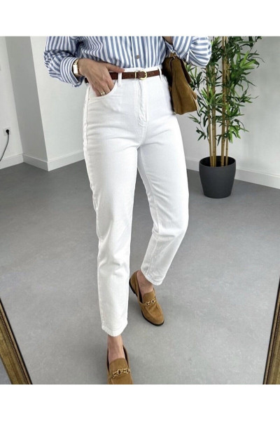 Mona Beyaz Mom Jean Kadın Boyfriend Yüksek Bel Likralı Kot Pantolon Mona Beyaz Mom Jean Kadın Boyfriend Yüksek Bel Likralı Kot Pantolon
