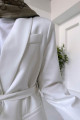 Vatkalı Blazer Ceket Pantolon Takım - Beyaz Vatkalı Blazer Ceket Pantolon Takım - Beyaz