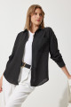 Kadın Siyah Oversize Keten Ayrobin Gömlek DD01222 Kadın Siyah Oversize Keten Ayrobin Gömlek DD01222