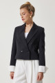 Kadın Siyah Kontrast Manşetli Kısa Blazer Ceket WF00070 Kadın Siyah Kontrast Manşetli Kısa Blazer Ceket WF00070