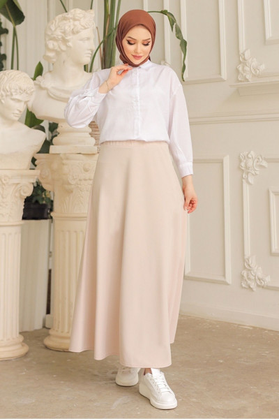 Puf Scuba Kloş Etek 771 - Bej Puf Scuba Kloş Etek 771 - Bej