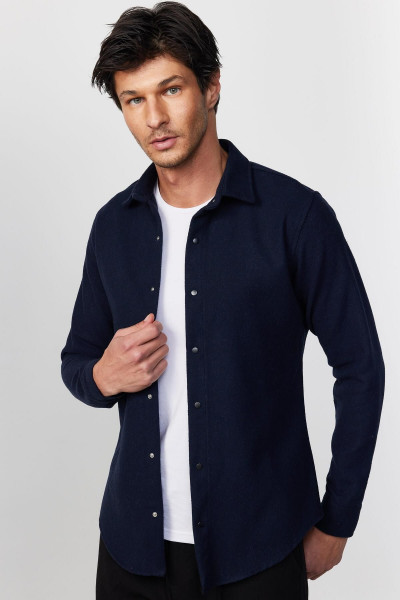 Slim Fit Uzun Kollu Dar Kesim Düz Kışlık Oduncu Lacivert Erkek Gömlek Slim Fit Uzun Kollu Dar Kesim Düz Kışlık Oduncu Lacivert Erkek Gömlek