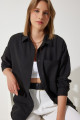 Kadın Siyah Oversize Keten Ayrobin Gömlek DD01222 Kadın Siyah Oversize Keten Ayrobin Gömlek DD01222