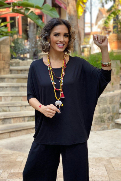 Siyah Yarasa Kol Bluz