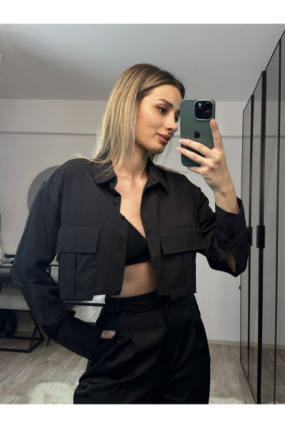 Milly Çift Cepli Crop Siyah Gömlek Milly Çift Cepli Crop Siyah Gömlek