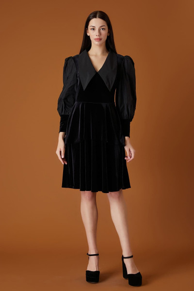 Yakalı kadife elbise