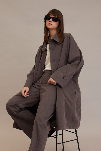 OVERSIZE TEKNİK KUMAŞ TRENÇKOT VİZON OVERSIZE TEKNİK KUMAŞ TRENÇKOT VİZON