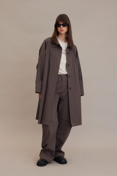 OVERSIZE TEKNİK KUMAŞ TRENÇKOT VİZON OVERSIZE TEKNİK KUMAŞ TRENÇKOT VİZON