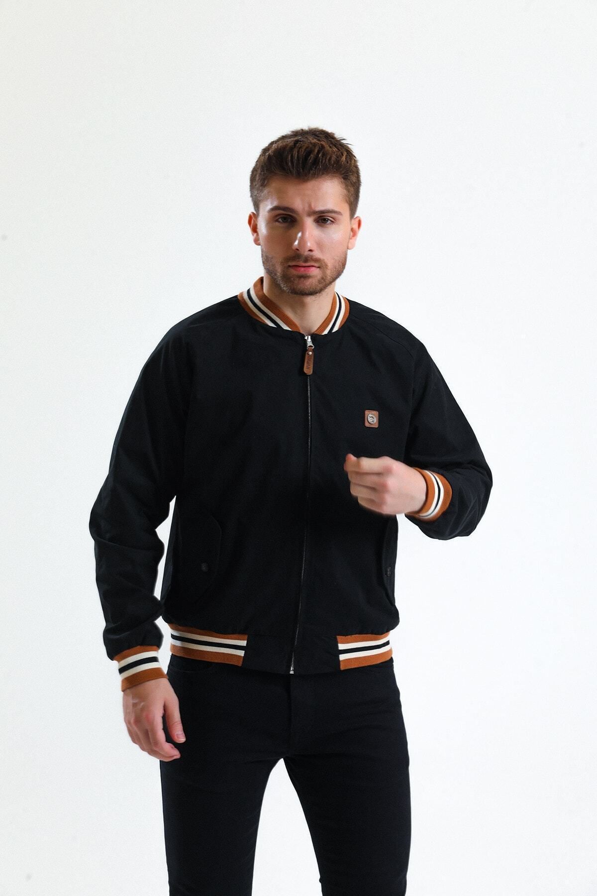 Siyah Fermuarlı Astarlı Unisex Bomber Ceket - Trojan Siyah Fermuarlı Astarlı Unisex Bomber Ceket - Trojan