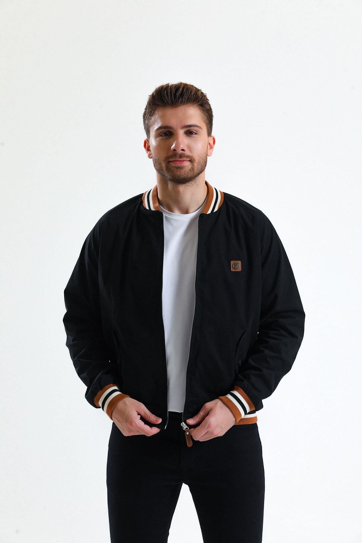 Siyah Fermuarlı Astarlı Unisex Bomber Ceket - Trojan Siyah Fermuarlı Astarlı Unisex Bomber Ceket - Trojan