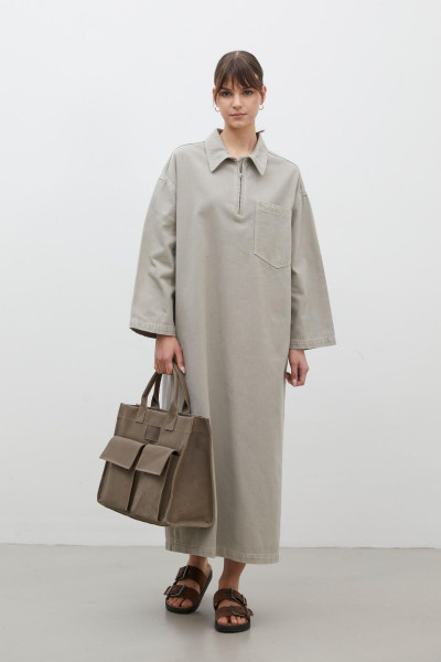 YAKA DETAYLI DENİM ELBİSE TAŞ